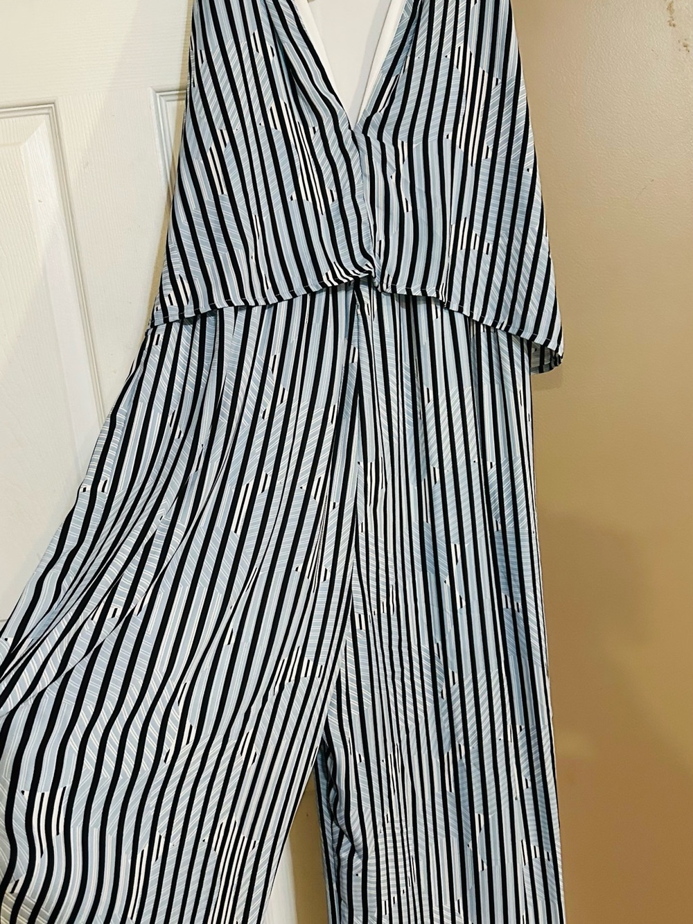 Striped Black & White Wide-Leg Jumpsuit
